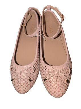 Sugar Rose Gold Pink Ankle-Strap Perforated Ballet Flats Big Girl Size 5